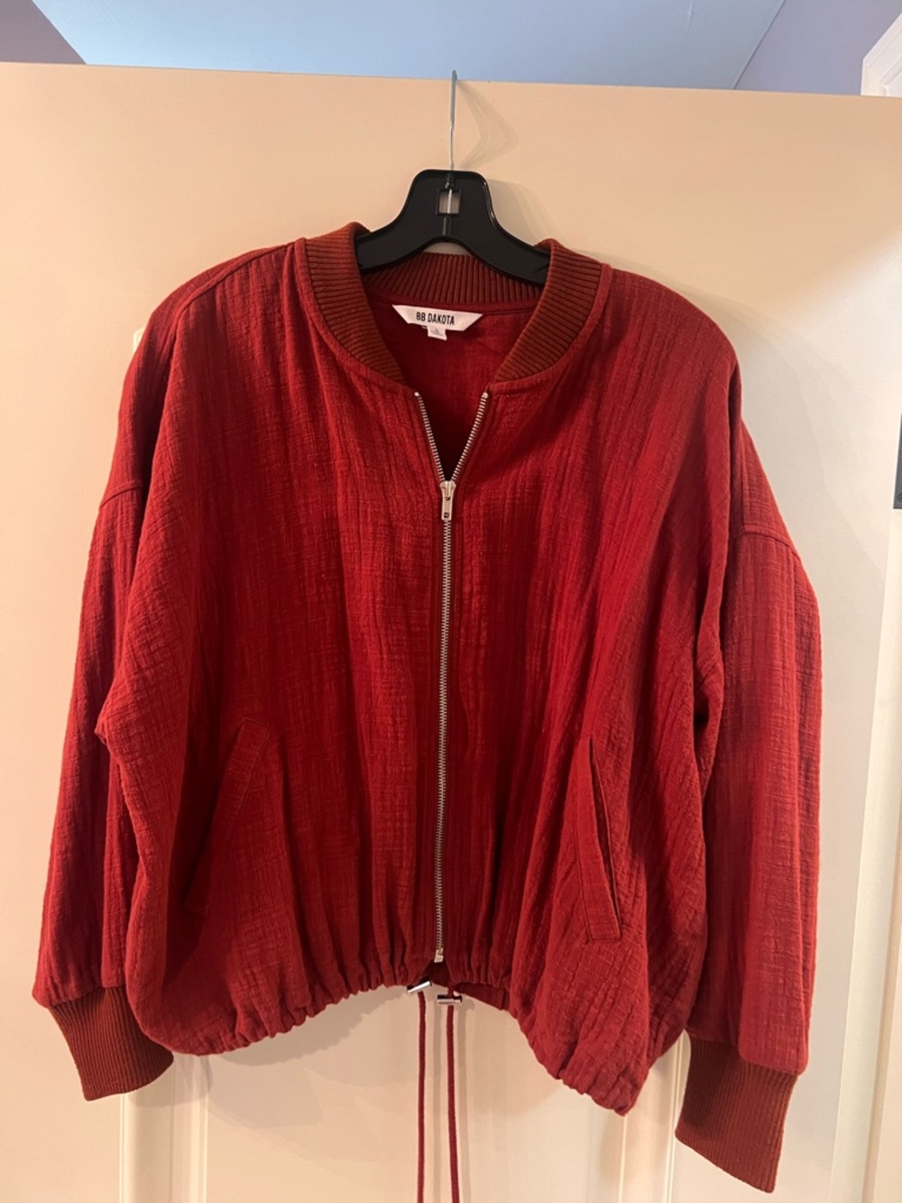 BB Dakota Deep Red Textured Bomber Jacket